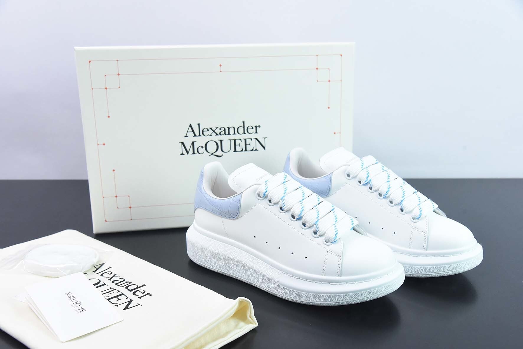 Alexander McQueen White/Sky Blue Crocodile