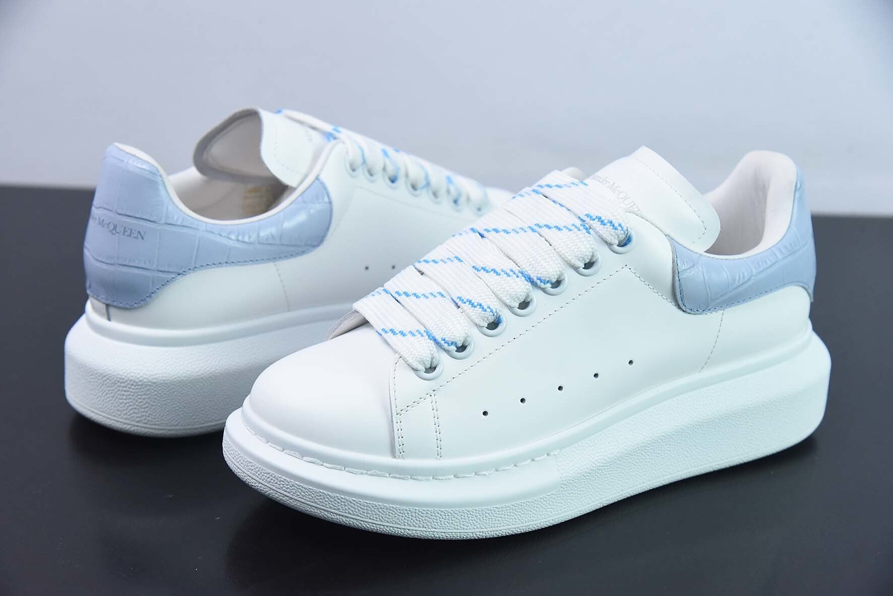 Alexander McQueen White/Sky Blue Crocodile